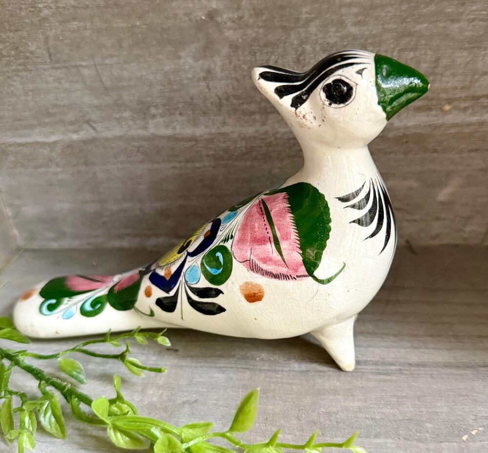 Vintage Mexican Tonalá Pottery Bird Figurine | Hand Painted Folk Art